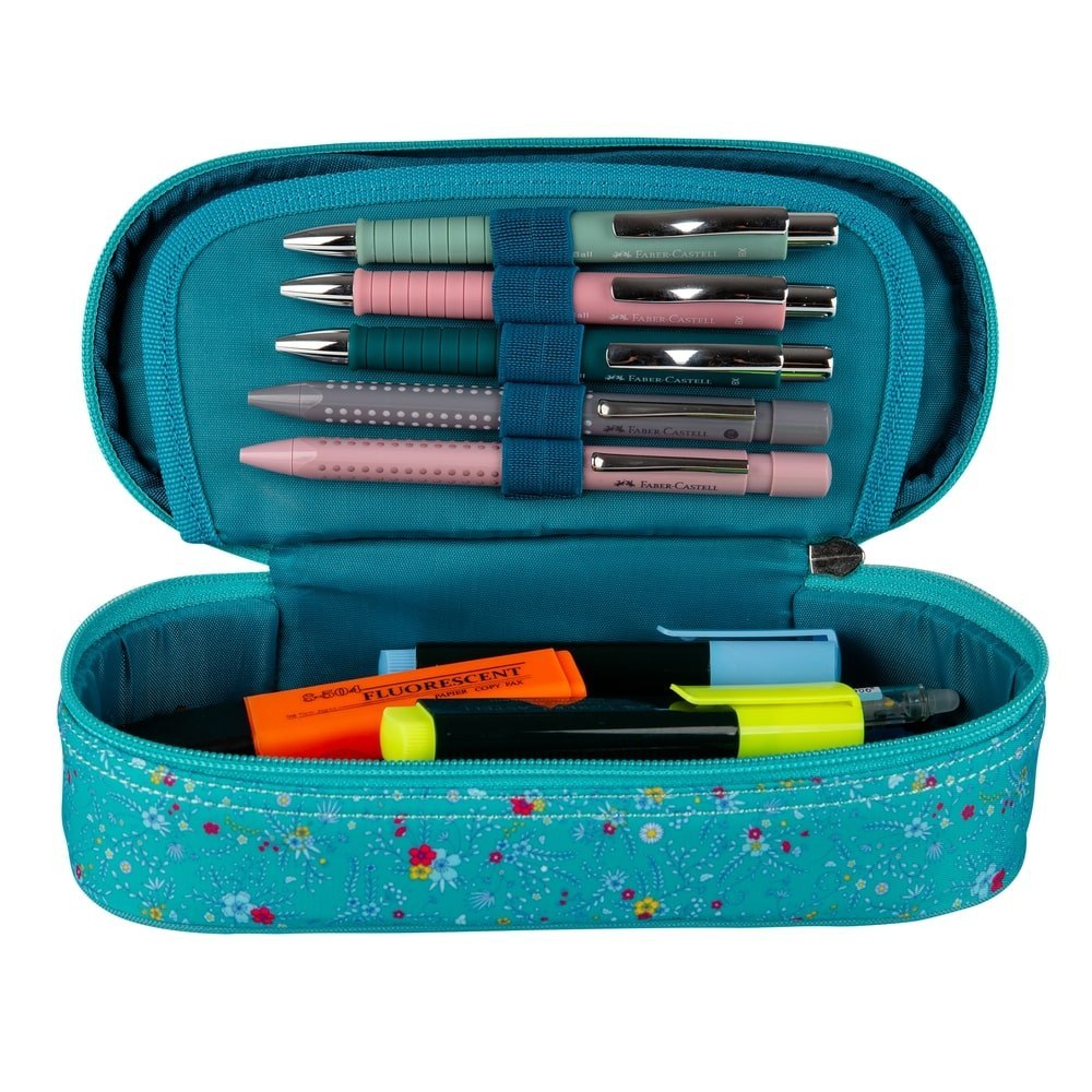 OXFORD FLORAL TURQUOISE HAMELIN PENCIL CASE WITH FLAP